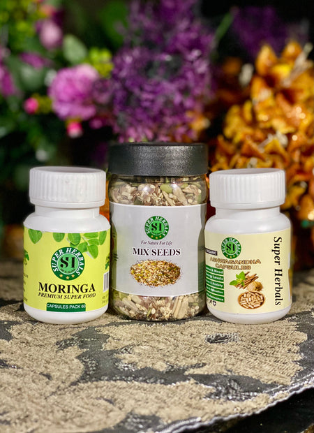 Mix seeds & Protein seeds with (Ashwagandha capsules 30)& (moringa capsules free 30) pack 1